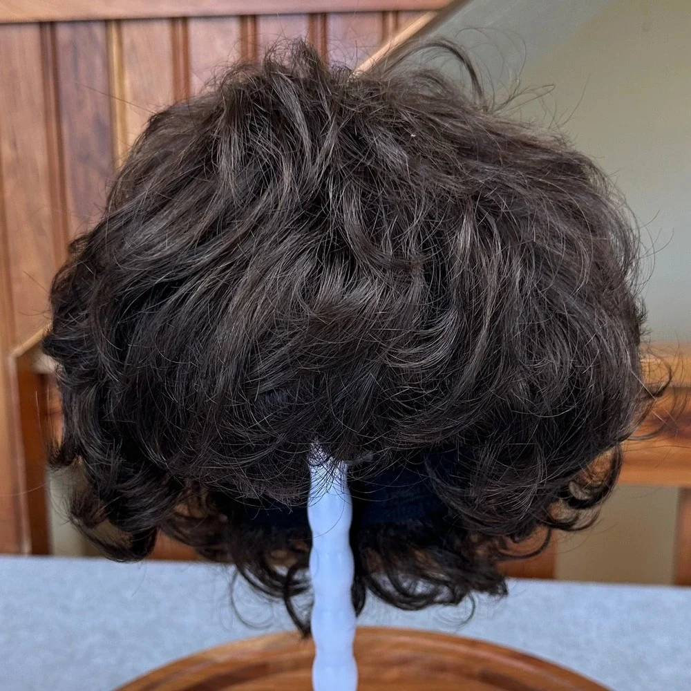 Paula Young Short Curly Layered Brunette Synthetic Wig Medium Brown A5032